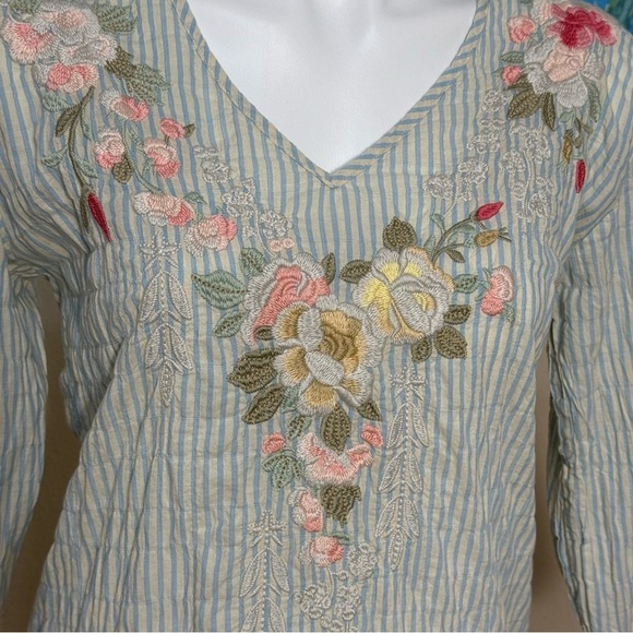 Johnny Was 3J workshop blouse tunic striped embroidered size XS - Picture 7 of 8